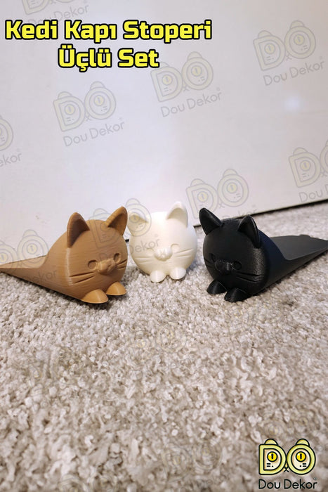 Kedi Kapı Stoper 3'lü Set  | Şirin, Güvenilir ve İşlevsel Kapı  Tutucu  | Siyah-Beyaz-Kahverengi