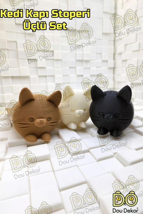 Kedi Kapı Stoper 3'lü Set  | Şirin, Güvenilir ve İşlevsel Kapı  Tutucu  | Siyah-Beyaz-Kahverengi