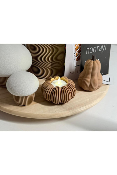 Balkabağı Tealight Mumluk - Cadılar Bayramı & Sonbahar Halloween Dekor