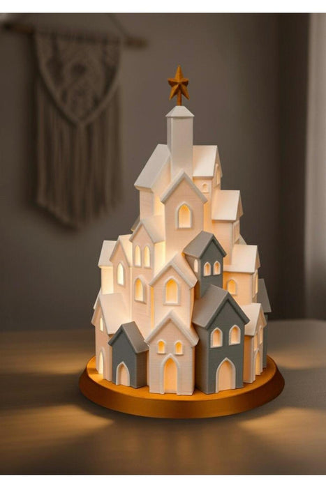 Kış köyü masa lambası 30x18x28 cm